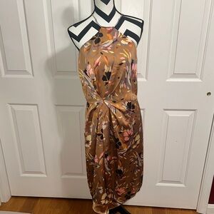 Reiss Brown Paola Print Ruched Halter Sheath Dress